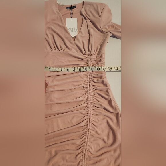 New Zara Pale Pink Mini Ruched Dress Blogger Favorite Size Medium - Picture 9 of 13
